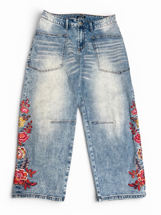 Flamingals Denim - Flamingals Embroidered Floral Straight wide- Leg Jeans